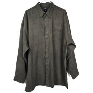 Saddlebred Tall Man 2XLT Herringbone Button Down Shirt Olive Green Long Sleeve